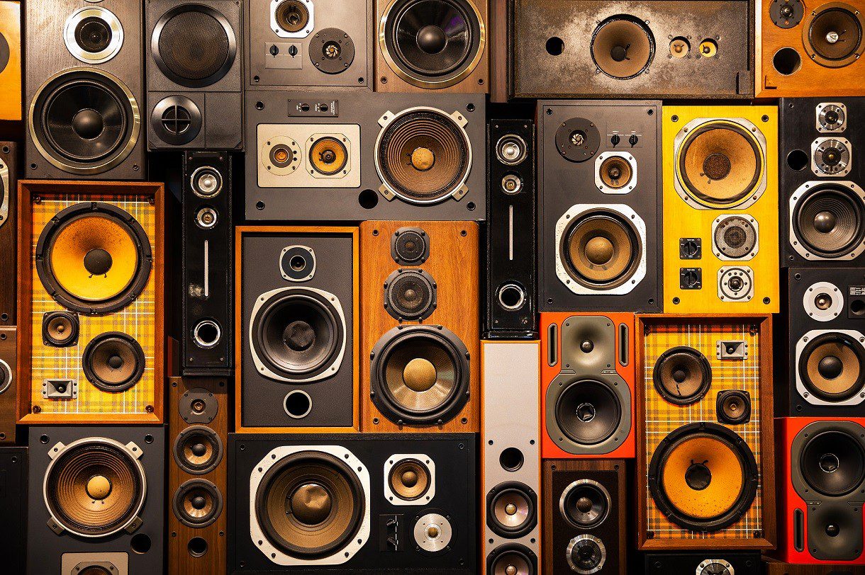 Wall of retro vintage style Music sound speakers